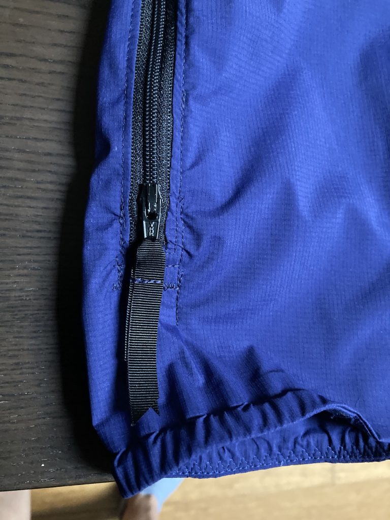 A close up of the zipper pocket I added