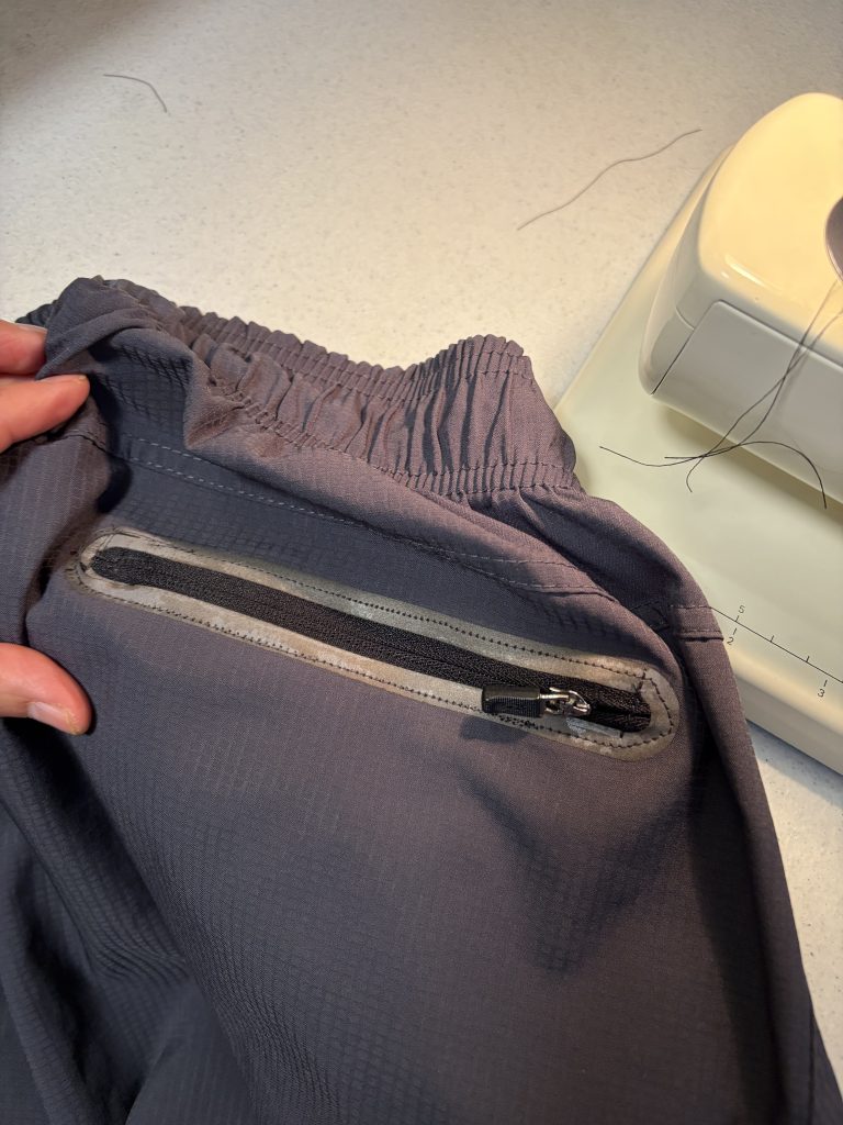 The finished repair on a zipper pocket that had ripped out. 