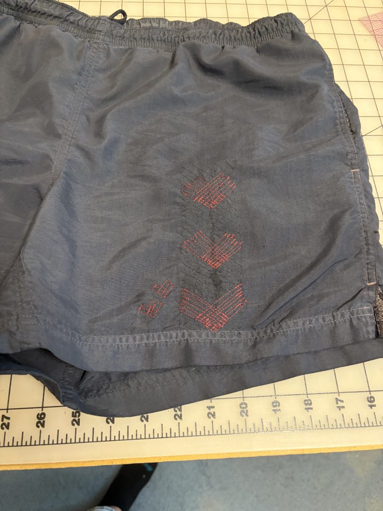The mended shorts, the hearts are subtle, but add a decorative flare. 